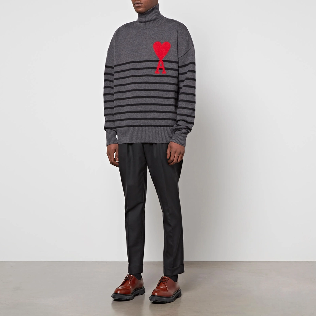 AMI Paris de Coeur Striped Wool Turtleneck Jumper - S